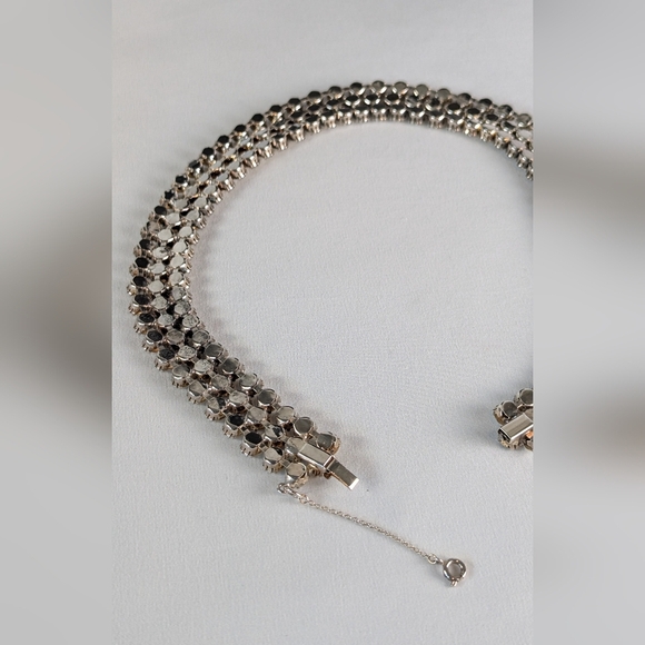 Vintage Three Strand Collar Necklace Clear Crystal Rhinestones Silver Sparkly - Picture 6 of 7